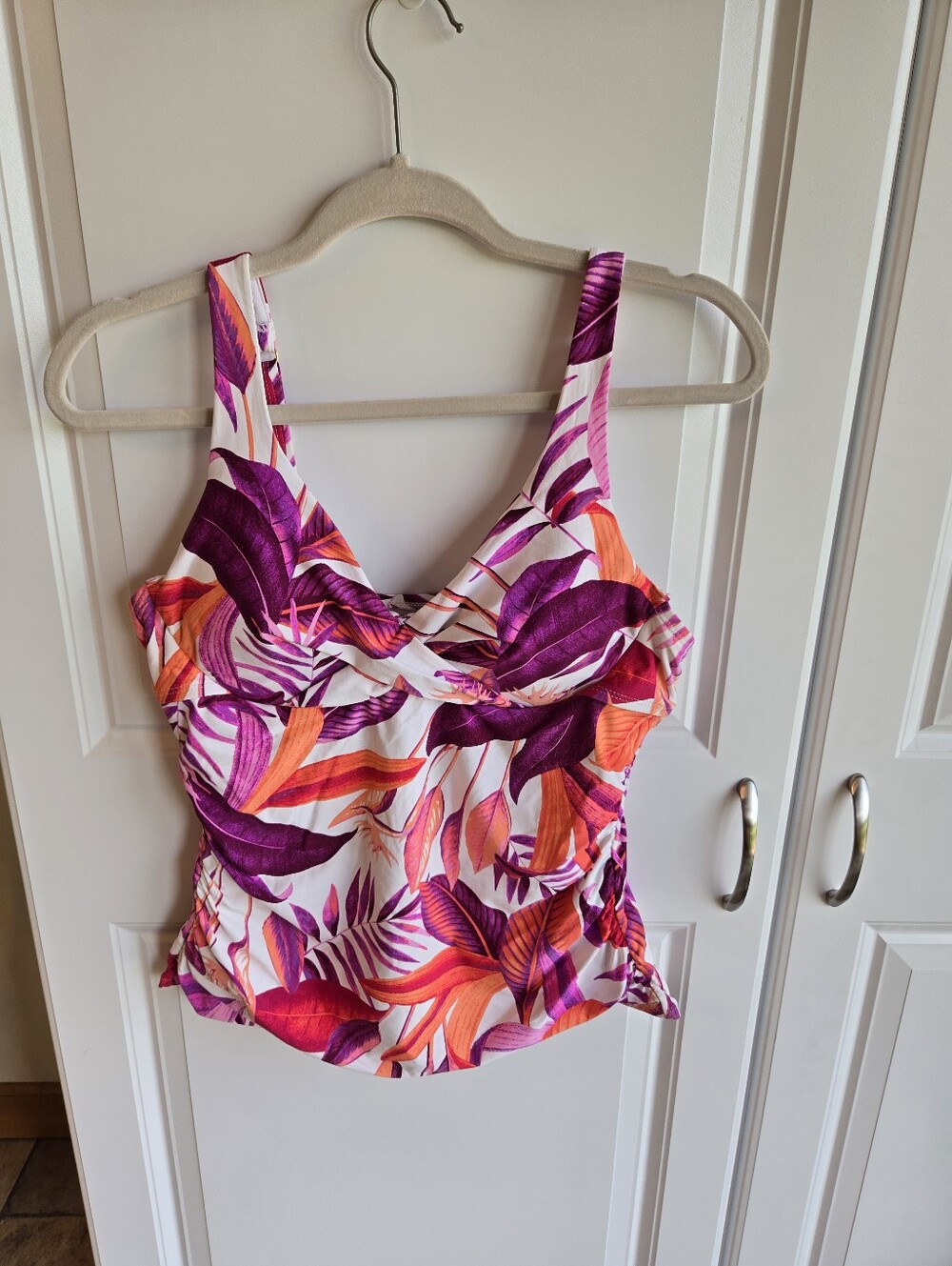 Women's Tropical Print Swim Top in Purple & Orange
